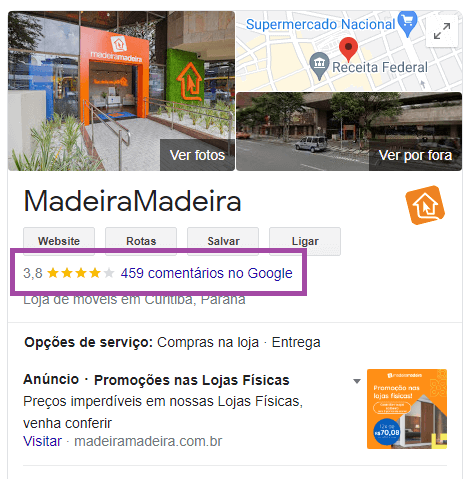 prova social exemplo comentários no google business